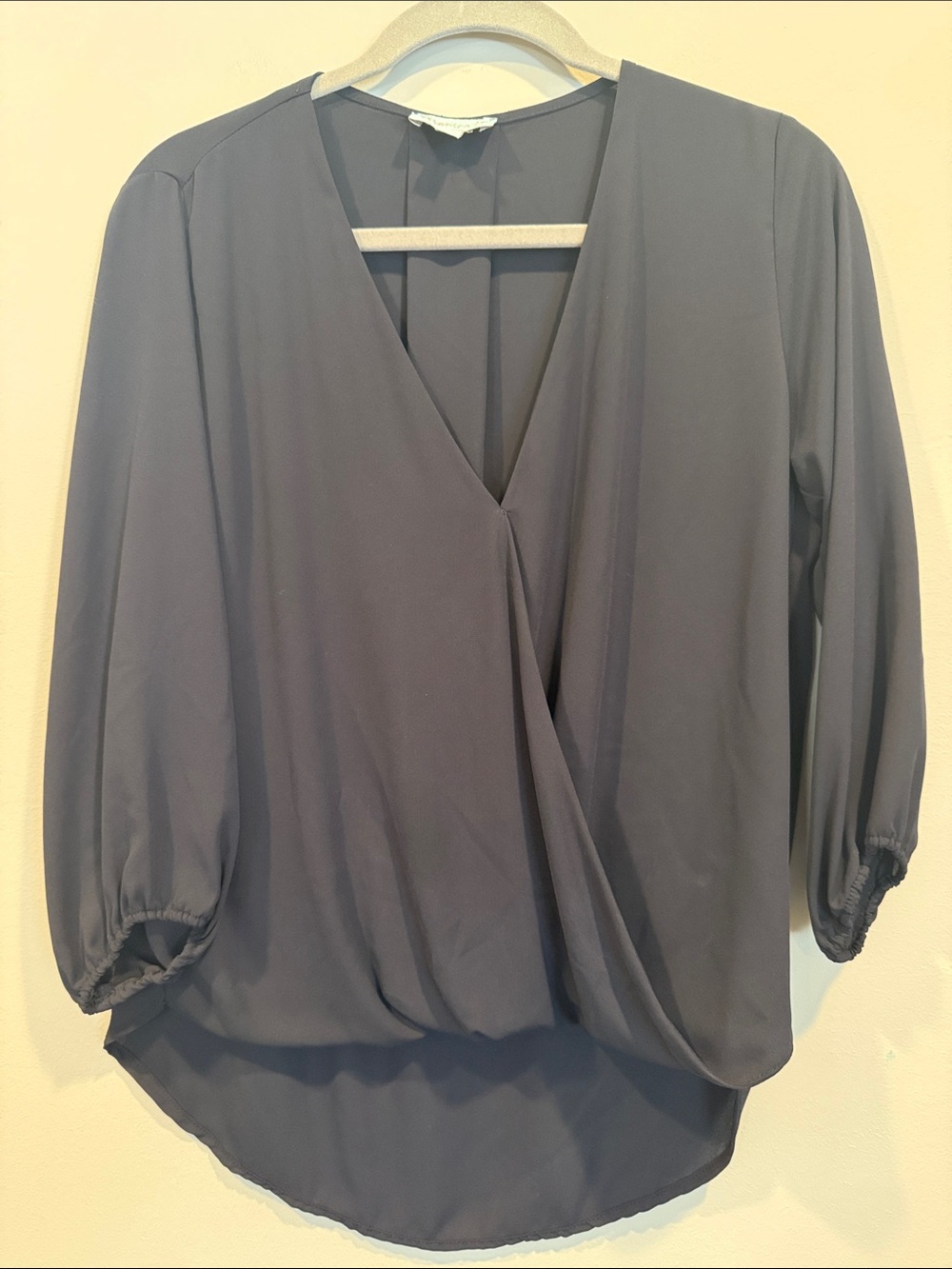 Veronica M Black Wrap-Front Blouse- Small